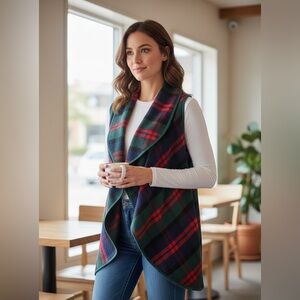 NEW•XL-2X•Penny Plaid Perfection Brushed Knit Waterfall Vest